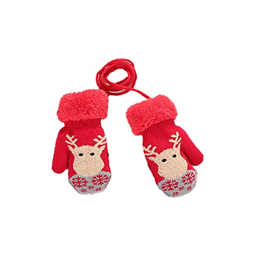 Kinder Handschuhe mit Schnur Weihnachten Elch Winter Jungen und Mädchen doppellagig Fausthandschuhe Warm Fäustlinge Dicke Doppelt Strickhandschuhe Plüsch gefüttert Thermohandschuhe Outdoor Handschuhe von YJZQ