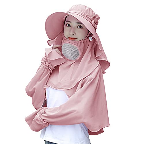 Sonnenhut Damen Chiffon Outdoor Strandhut Atmungsaktiv Schirmmütze Faltbarer Spitze Sommerhut mit Nackenschutz UPF 50+ Schnell Trocken Fischerhut Anti-Ultraviolett Radfahren Sonnenhut,Pink (Blumen) von YJZQ