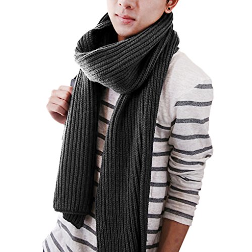 Unisex Strickschal Lang Grobstrick Schal Warm Winterschal einfarbiges Halstuch Oversized Schlauchschal für Herbst und Winter, Grau, Einheitsgröße von YJZQ