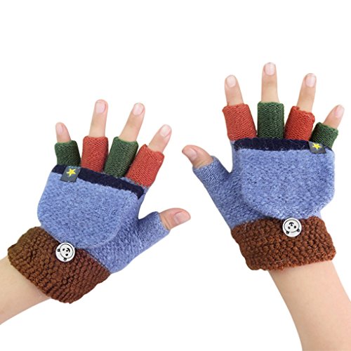 Winter Handschuhe Kinder Halbe Fingerhandschuhe mit Flip Top Warm Wollmischung Fäustlinge für Schreiben und Radsport von YJZQ