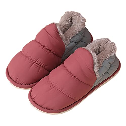 YJZQ Winter Super Warm Down Slipper Plush Padded Light Weight Couples' Slipper Soft Mules Full Cover Non-Slip Slippers Bedroom Indoor Down Shoes for Women Men, Weinrot UK5 6, 39 EU von YJZQ