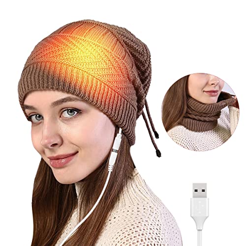 YJZQ 2-In-1 USB Beheizte Strickmütze Damen Beanie Mütze Herren Wintermütze Wiederaufladbare USB Winter Warme Fliegermütze Kappe zum Camping Joggen Radfahren Skifahren und Geschenke für Männer Frauen von YJZQ