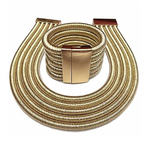 YJZQ Afrikanische Halskette Schmuck Sets Damen Armband und Bib Halskette Damen Agypten Halsketten Gold African Choker verstellbar Halsband für Frauen von YJZQ