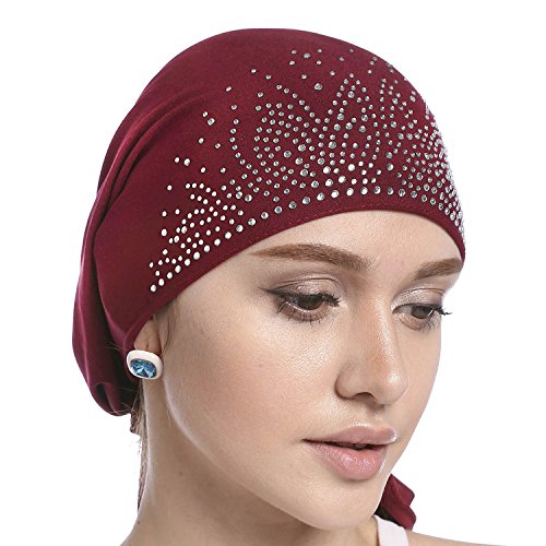 YJZQ Chemo Hut Kopfbedeckung Damen Turban Sommer Baumwolle Muslimische Kopftuch Indische Turban-Hüte Turbanmütze, L, Rot von YJZQ