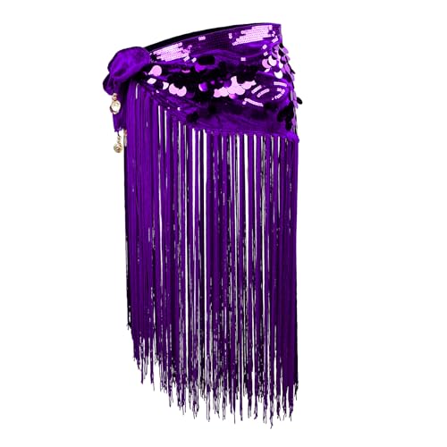 YJZQ Damen Bauchtanz Gürtel Pailletten Quasten Gürtelkette Bauchtanz Hüfttuch Glänzende Lateintanz Gürtelkette Modische Hüftgurt Schönes Tanzkleid mit Fransen von YJZQ