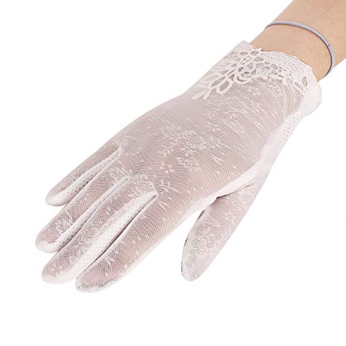 YJZQ Damen Hübsch Handschuhe Spitze Weiß Damenhaft Retro Handschuhe Edel Sommer Satin Handschuhe Dünner Abschnitt Lace für Hochzeit Opera Tanzparty Party Reiten Schwarz von YJZQ