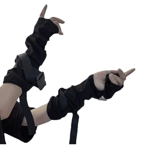 YJZQ Damen Lange Fingerlose Schwarze Handschuhe Mit Schnalle - Gotisch Punk Arm Bekleidungszubehör für Karneval, Vampir, Halloween von YJZQ