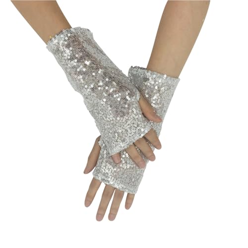 YJZQ Damen Mode Pailletten Handschuhe Glitzernde fingerlose Handschuhe Elastische Handschuhe Weich Halbfingerhandschuhe für Halloween, Cosplay, Opernaufführungen von YJZQ