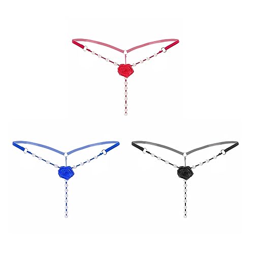 YJZQ Damen Perlen-String Spitze Slip Sexy Spitzen Tanga Höschen G-String T-Back Erotisch Nahtlose Slips Niedrige Taille Offener Schritt V-String Thongs One Size von YJZQ