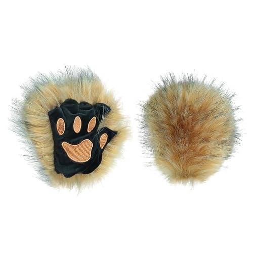 YJZQ Halbfinger Katzenklauen Handschuhe Weiche Fuchshandschuhe Realistische Wolfskrallen Handschuhe Pelzige Tierhandschuhe Niedliche fingerlose Handschuhe Warme Winterhandschuhe für Cosplay von YJZQ
