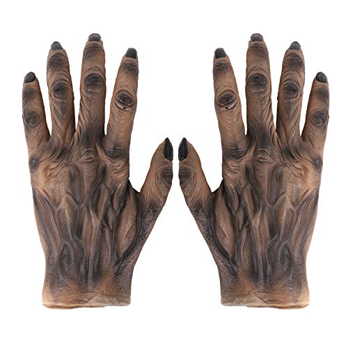 YJZQ Halloween Zombie-Handschuhe, Monsterhände, lustige Teufelshandschuhe, Horrorhandschuhe, Dämonenhandschuhe, mit Knochen, 3D, Knöchel, Latex-Handschuhe, Kostüm, Werwolf, Handschuhe für Erwachsene, von YJZQ