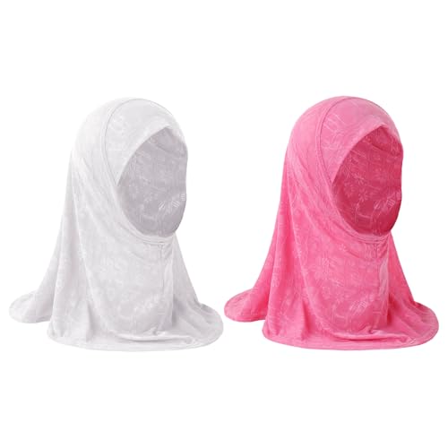 YJZQ Kinder Muslimisches Kopftuch Mädchen Hübscher Hijab Kleines Mädchen Arabisches Kopftuch mit Blumen Atmungsaktiver islamischer Hidschab Gebete Haartuch Weich Gebetshut für 2-6 Jahre alt von YJZQ
