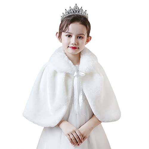 YJZQ Mädchen Jacke Cute Kunstpelz Schal Kinder Mantel Prinzessin Kunstpelz Hochzeit Braut Schal Brautjacke Umhang Cape Cosplay Party Kostüm Abendkleid Accessories Wedding Braut Schal Weiß von YJZQ