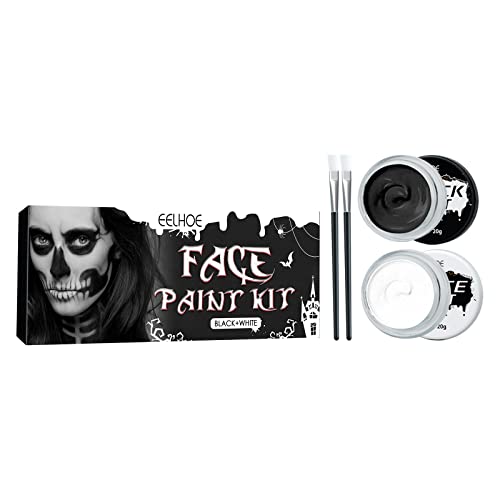 YJZQ Schminkfarben Set schwarz-weiß Bodypainting Face Paint Bodypaint Schminkset Professionelle Schminke Zombie Vampir Skelett Gesicht Halloween Karneval Motto-Party von YJZQ