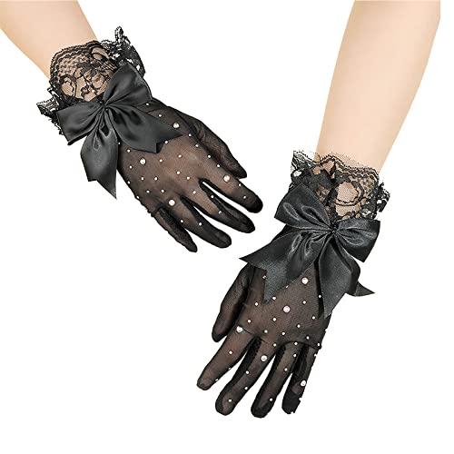 YJZQ Spitze Handschuhe Kurze Spitzenhandschuhe Damen Brauthandschuhe Strass Mesh Handschuhe Höflichkeit Handschuhe Hochzeit Abend Party von YJZQ