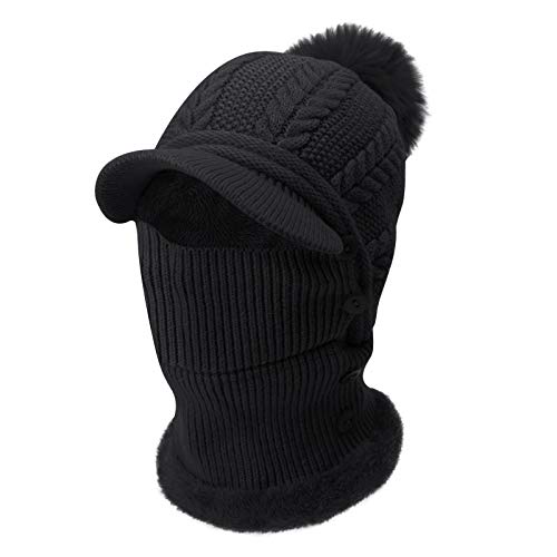 YJZQ Winter Damen Strickmütze Fliegermütze mit Ohrenschutz Warm Skimütze mit Schal Winter Sturmhaube Baseball Mütze Wintermütze mit Bommel Wintermütze mit Plüschfutter Outdoor Radfahren Skifahren von YJZQ