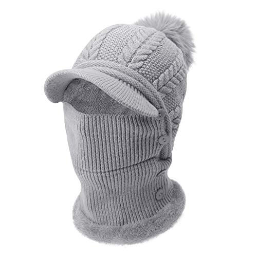 YJZQ Winter Damen Strickmütze Fliegermütze mit Ohrenschutz Warm Skimütze mit Schal Winter Sturmhaube Baseball Mütze Wintermütze mit Bommel Wintermütze mit Plüschfutter Outdoor Radfahren Skifahren von YJZQ