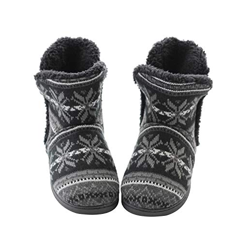 YJZQ Winter Hüttenstiefel Damen Herren Hüttenschuhe Plüsch gefüttert warm Hausschuhe Rutschfeste Sohle Kuschelige Pantoffeln Gemütliche Schuhe für Zuhause, Schwarz, 39/40 EU von YJZQ