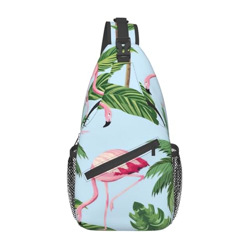 Gürteltasche mit Blumen-Hasen-Motiv, für Damen und Herren, modische Crossbody-Taschen, Sling-Rucksack mit verstellbarem Riemen, Tropische Flamingos, Einheitsgröße von YJxoZH