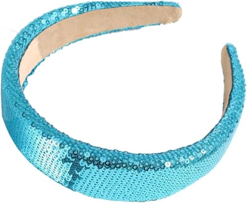 YKAFADE 2 Stück Damen Haarreif Glitzer Bunte Pailletten Breit Haarband dick Gepolstert Stirnbänder Elastisches Haarband Haarreif für Mädchen Frauen Party Hochzeit Braut Haarschmuck -Blau von YKAFADE