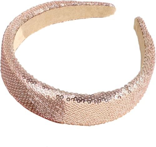 YKAFADE 2 Stück Damen Haarreif Glitzer Bunte Pailletten Breit Haarband dick Gepolstert Stirnbänder Elastisches Haarband Haarreif für Mädchen Frauen Party Hochzeit Braut Haarschmuck -Rose Gold von YKAFADE