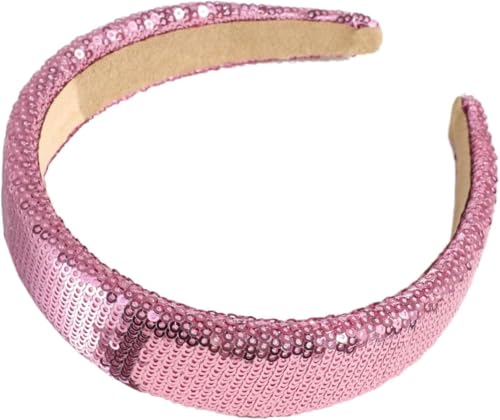 YKAFADE 2 Stück Damen Haarreif Glitzer Bunte Pailletten Breit Haarband dick Gepolstert Stirnbänder Elastisches Haarband Haarreif für Mädchen Frauen Party Hochzeit Braut Haarschmuck -Rose Pink von YKAFADE