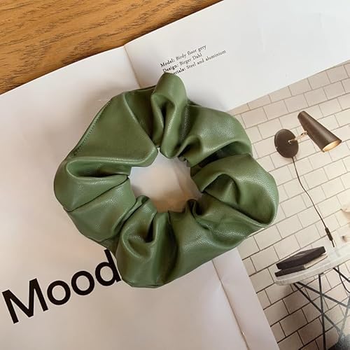 YKAFADE 3 Stücke Haargummi Scrunchie für Damen, Weich PU Leder klassische Elastische Haarbänder Pferdeschwanzhalter Haarschmuck Einfarbig Haare Ringe für Frauen Mädchen -Grün von YKAFADE
