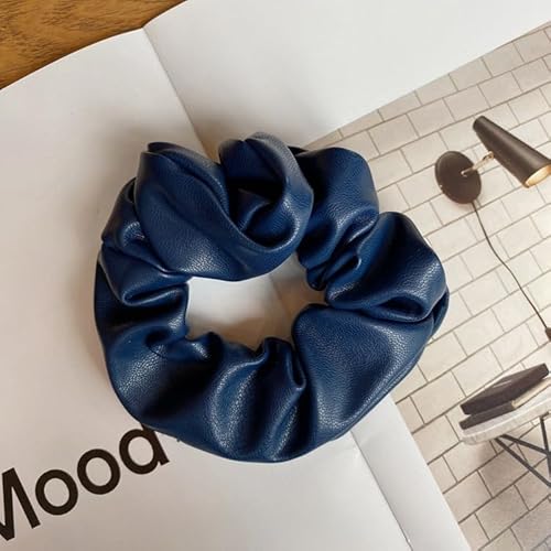 YKAFADE 3 Stücke Haargummi Scrunchie für Damen, Weich PU Leder klassische Elastische Haarbänder Pferdeschwanzhalter Haarschmuck Einfarbig Haare Ringe für Frauen Mädchen -Navy Blau von YKAFADE