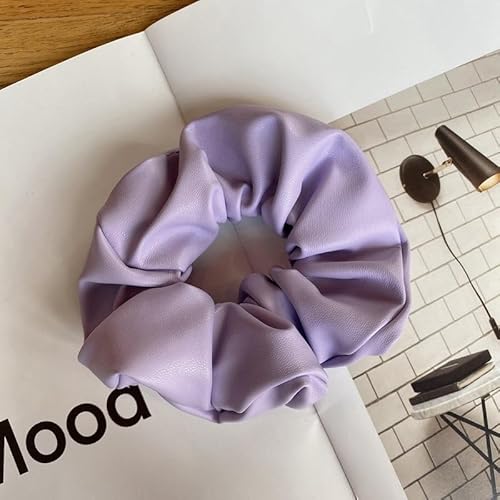 YKAFADE 3 Stücke Haargummi Scrunchie für Damen, Weich PU Leder klassische Elastische Haarbänder Pferdeschwanzhalter Haarschmuck Einfarbig Haare Ringe für Frauen Mädchen -lila von YKAFADE