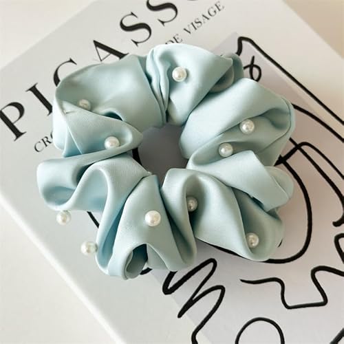 YKAFADE Scrunchies Haargummi Damen,5 Stück Satin Haargummis mit Perlen elastische Haarbänder Groß weiche Haarbänder Haarschmuck für Frauen Mädchen für Lange Feine Oder Dicke Lockige Haare -Grün von YKAFADE