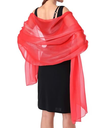 Damen Halstuch Chiffon Sommer Schal Damen Festliche Stola für Abendkleid oder Brautkleid Halstuch Chiffon Stola Schal Elegant Chiffontücher Leichter Weicher (rot) von YKDLLF