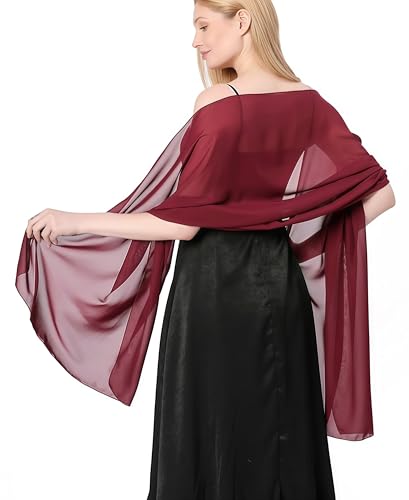 Damen Halstuch Chiffon Sommer Schal Damen Festliche Stola für Abendkleid oder Brautkleid Hochzeit Schals & Tücher für Damen Modischer Schal Stola Halstuch (dunkelrot) von YKDLLF