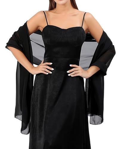 Damen Halstuch Chiffon Sommer Schal Damen Festliche Stola für Abendkleid oder Brautkleid Hochzeit Schals & Tücher für Damen Modischer Schal Stola Halstuch (schwarz) von YKDLLF