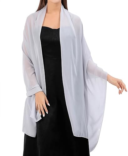 Damen Halstuch Chiffon Sommer Schal Damen Festliche Stola für Abendkleid oder Brautkleid Hochzeit Schals & Tücher für Damen Modischer Schal Stola Halstuch (silbergrau) von YKDLLF