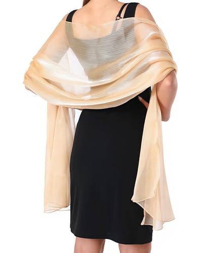 YKDLLF Damen Halstuch Chiffon Sommer Schal Damen Festliche Stola für Abendkleid oder Brautkleid Halstuch Chiffon Stola Schal Elegant Chiffontücher Leichter Weicher (champagner-farbe) von YKDLLF