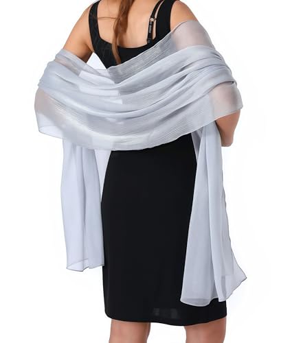 YKDLLF Damen Halstuch Chiffon Sommer Schal Damen Festliche Stola für Abendkleid oder Brautkleid Halstuch Chiffon Stola Schal Elegant Chiffontücher Leichter Weicher (grau) von YKDLLF