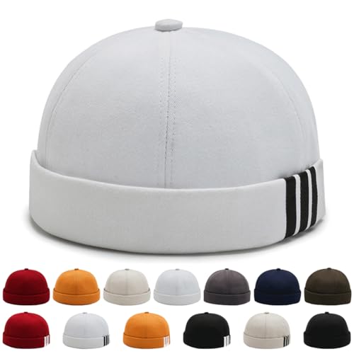 YKDLLF Sommer Docker Cap Cotton Herren Verstellbar Seemannsmütze Cap Ohne Schirm Retro Brimless Hat Rolled Cuff Fischermütze Kurz Docker Hat von YKDLLF