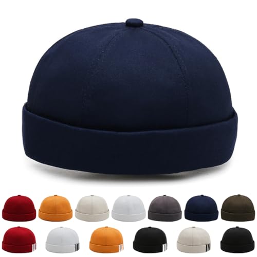YKDLLF Sommer Docker Cap Cotton Herren Verstellbar Seemannsmütze Cap Ohne Schirm Retro Brimless Hat Rolled Cuff Fischermütze Kurz Docker Hat von YKDLLF