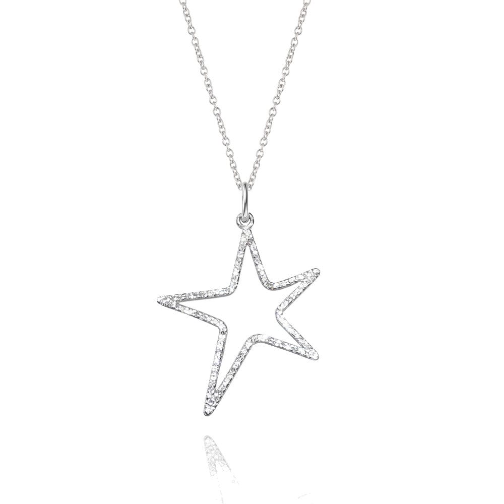 Großer Silberner Sternanhänger, Handgefertigt Und Mit Cubic Zirkonia Besetzt, Einer 18 "Sterling Silber Halskette." Großer Silberner Sternanhänger, Handgefertigt Und Mit Cubic Zirkonia Besetzt, Einer 18 "Sterling Silber Halskette." von YKDesignCo