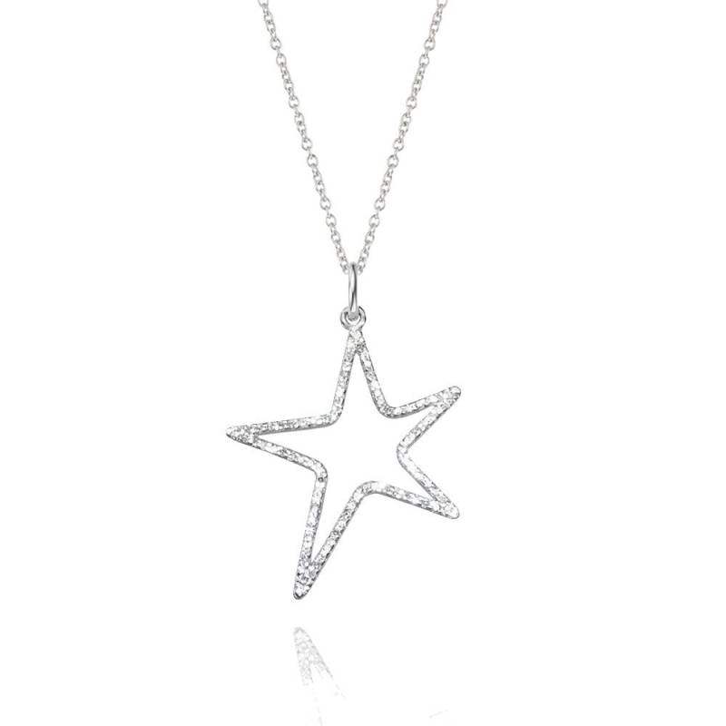 Großer Silberner Sternanhänger, Handgefertigt Und Mit Cubic Zirkonia Besetzt, Einer 18 "Sterling Silber Halskette." Großer Silberner Sternanhänger, Handgefertigt Und Mit Cubic Zirkonia Besetzt, Einer 18 "Sterling Silber Halskette." von YKDesignCo