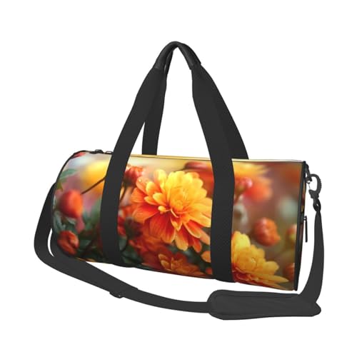 Leichte Reisetasche, Sporttasche, für Damen und Herren, faltbar, Handgepäck, Wochenendtasche, Übernachtungstasche, Herbstblumen, Segeltuch, Sporttasche für Yoga, Geschäftsreise, Schwarz , von YKEBDFW