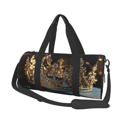 Leichte Reisetasche, Sporttasche, für Damen und Herren, faltbar, Handgepäck, Wochenendtasche, Übernachtungstasche, Krone, Vintage, Segeltuch, Sporttasche für Yoga, Geschäftsreise, Schwarz , von YKEBDFW