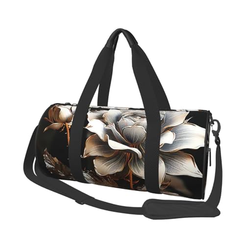 Leichte Reisetasche, Sporttasche, für Damen und Herren, faltbar, Handgepäck, Wochenendtasche, Übernachtungstasche, elegante Blume, Segeltuch, Sporttasche für Yoga, Geschäftsreise, Schwarz , von YKEBDFW