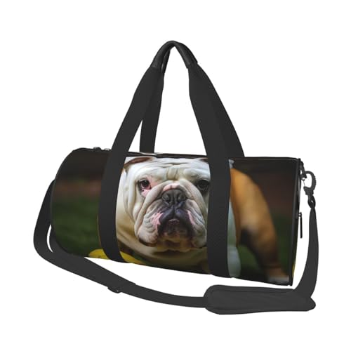 Leichte Reisetasche, Sporttasche für Damen und Herren, faltbar, Handgepäck, Wochenendtasche, Übernachtungstasche, Bulldogge mit gelbem Ball, Segeltuch, Sporttasche für Yoga, Geschäftsreise, Schwarz , von YKEBDFW