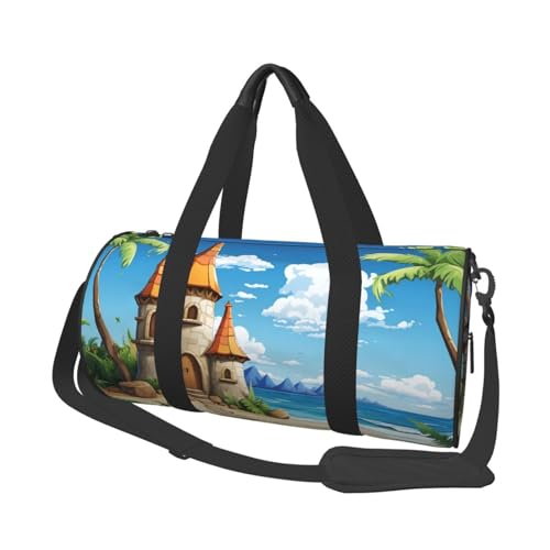 Leichte Reisetasche, Sporttasche für Damen und Herren, faltbar, Handgepäck, Wochenendtasche, Übernachtungstasche, Cartoon, Strand, Sandhaus, Segeltuch, Sporttasche für Yoga, Geschäftsreise, Schwarz , von YKEBDFW