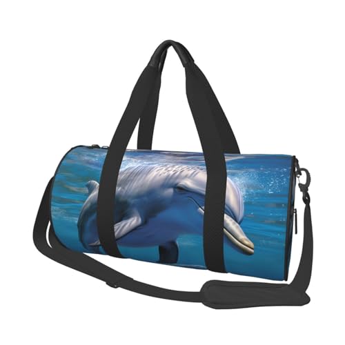 Leichte Reisetasche, Sporttasche für Damen und Herren, faltbar, Handgepäck, Wochenendtasche, Übernachtungstasche, Delfin, Meerestier, Segeltuch, Sporttasche für Yoga, Geschäftsreise, Schwarz , von YKEBDFW