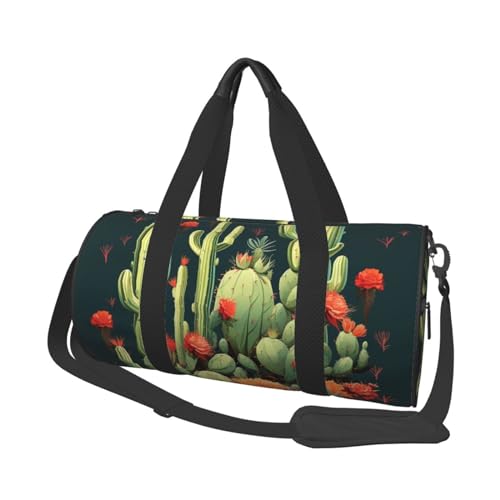 Leichte Reisetasche, Sporttasche für Damen und Herren, faltbar, Handgepäck, Wochenendtasche, Übernachtungstasche, Kaktuskunst, Segeltuch, Sporttasche für Yoga, Geschäftsreise, Schwarz , Einheitsgröße von YKEBDFW