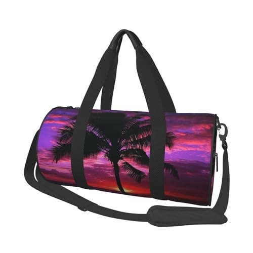 Leichte Reisetasche, Sporttasche für Damen und Herren, faltbar, Handgepäck, Wochenendtasche, Übernachtungstasche, Palme, violett, Sonnenuntergang, Segeltuch, Sporttasche für Yoga, Geschäftsreise, von YKEBDFW