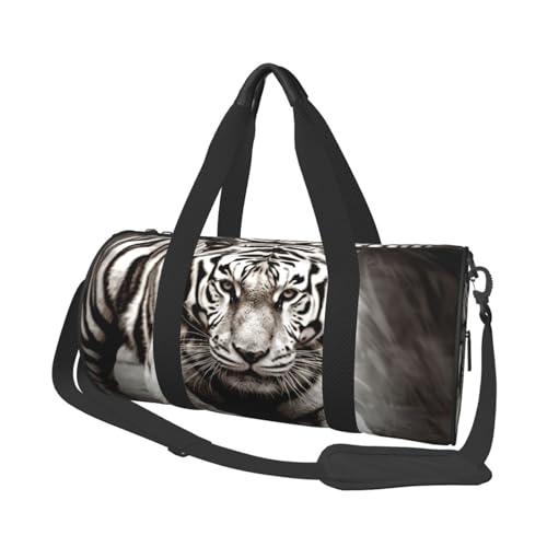 Leichte Reisetasche, Sporttasche für Damen und Herren, faltbar, Handgepäck, Wochenendtasche, Übernachtungstasche, Schwarz und Weiß, Tiger, Leinen, Sporttasche für Yoga, Geschäftsreise, Schwarz , von YKEBDFW