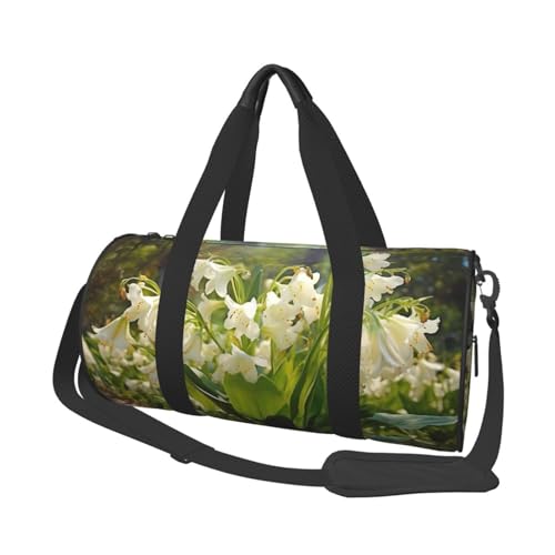 Leichte Reisetasche, Sporttasche für Damen und Herren, faltbar, Handgepäck, Wochenendtasche, Übernachtungstasche, blühende Lilien, Segeltuch, Sporttasche für Yoga, Geschäftsreise, Schwarz , von YKEBDFW